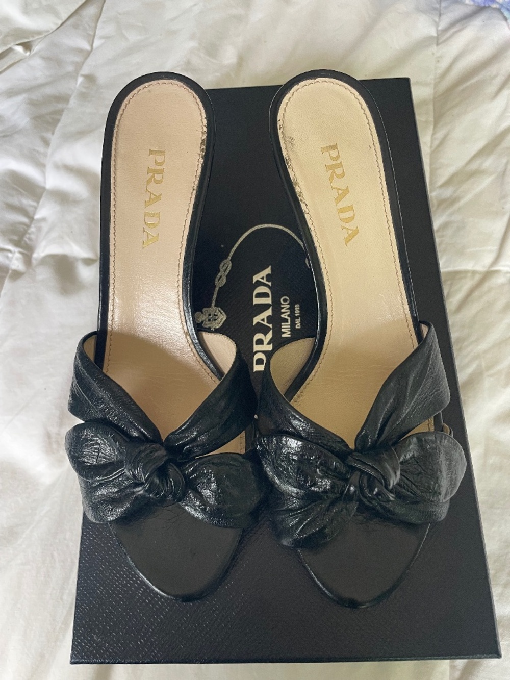 Prada black leather heels